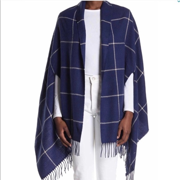 Madewell Navy Plaid Windowpane Cape Scarf - Picture 2 of 8